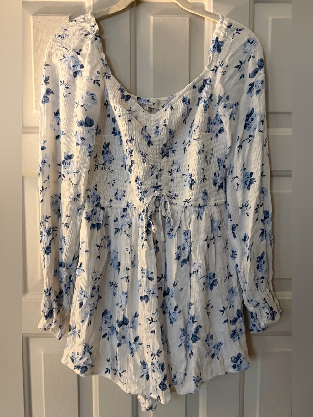 Hollister Blue Rose Ruched Romper - Small